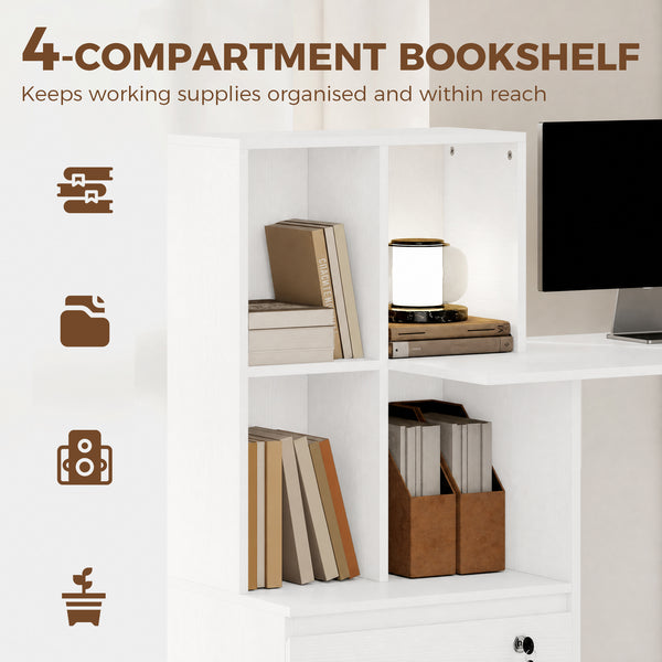 Bureau d’ordinateur avec bibliothèque, tiroir verrouillable et rangement pour dossiers