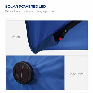Parasol de 9,7 pieds avec 22 lumières solaires LED et inclinaison, bleu foncé