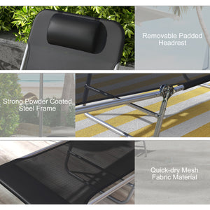 Folding Outdoor Lounge Chair Set of 2, Reclining Tanning Chair with 5-Position Adjustable Backrest, Black