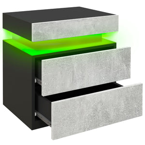 Table de chevet avec éclairage LED et 2 tiroirs pour chambre et salon, gris ciment