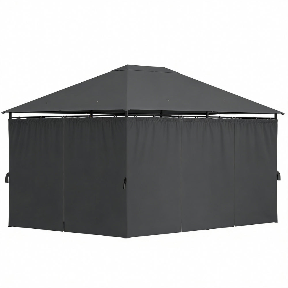 13'x 10' Soft-top Steel Patio Gazebo Canopy Party Tent with 6 Removable Curtains and Drainage Holes, Dark Gray
