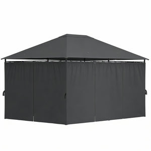 13'x 10' Soft-top Steel Patio Gazebo Canopy Party Tent with 6 Removable Curtains and Drainage Holes, Dark Gray