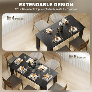 Kitchen table for 4 to 6 people, wood effect, black