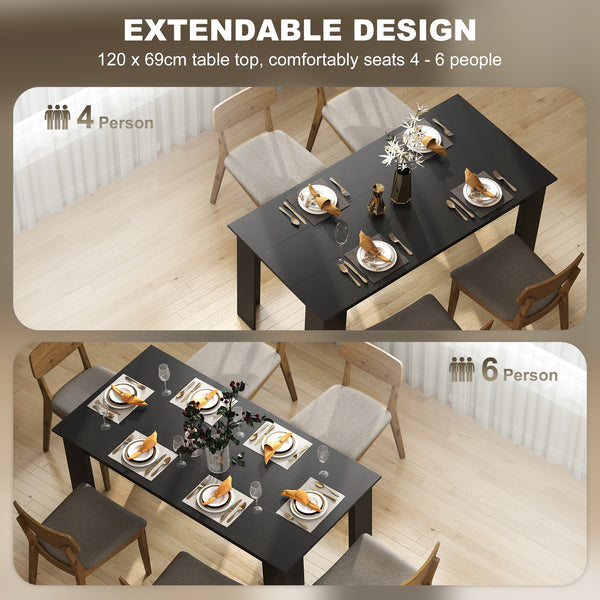 Kitchen table for 4 to 6 people, wood effect, black