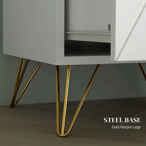 Table de chevet moderne avec 2 tiroirs, blanche