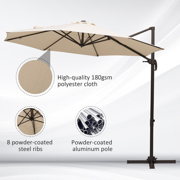 10ft Cantilever Patio Umbrella with 360° Rotation, Crank & Cross Base for Garden Deck Pool Backyard, Cream