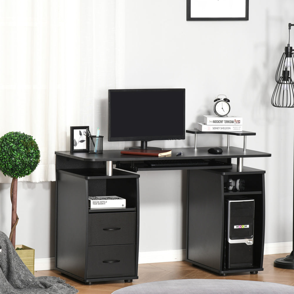 Bureau d'ordinateur avec plateau pour clavier et tiroirs, noir