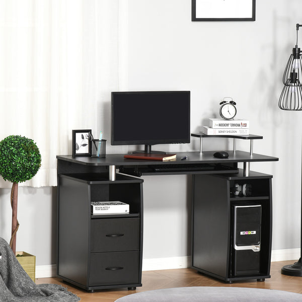 Bureau d'ordinateur avec plateau pour clavier et tiroirs, noir
