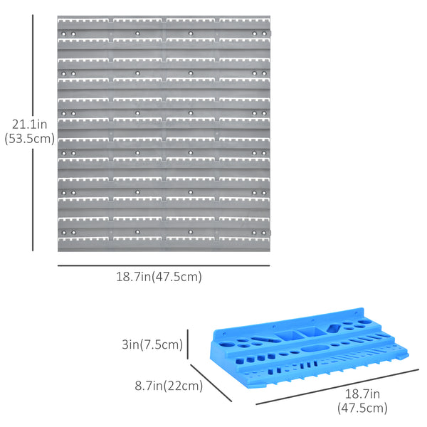 54-piece pegboard and wall shelf with 50 hooks, DIY tool storage for garage, blue