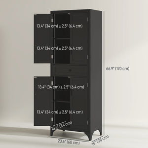 Armoire de cuisine / garde-manger avec 2 étagères, 4 portes, noir