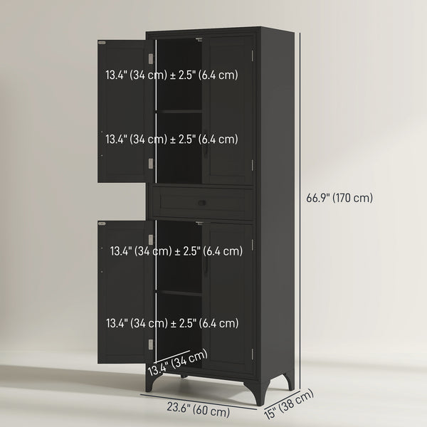 Armoire de cuisine / garde-manger avec 2 étagères, 4 portes, noir
