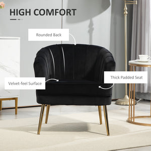 Fauteuil d'appoint moderne en tissu avec pieds en métal doré, noir