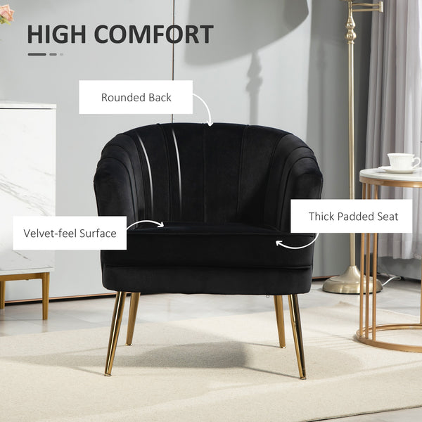 Fauteuil d'appoint moderne en tissu avec pieds en métal doré, noir