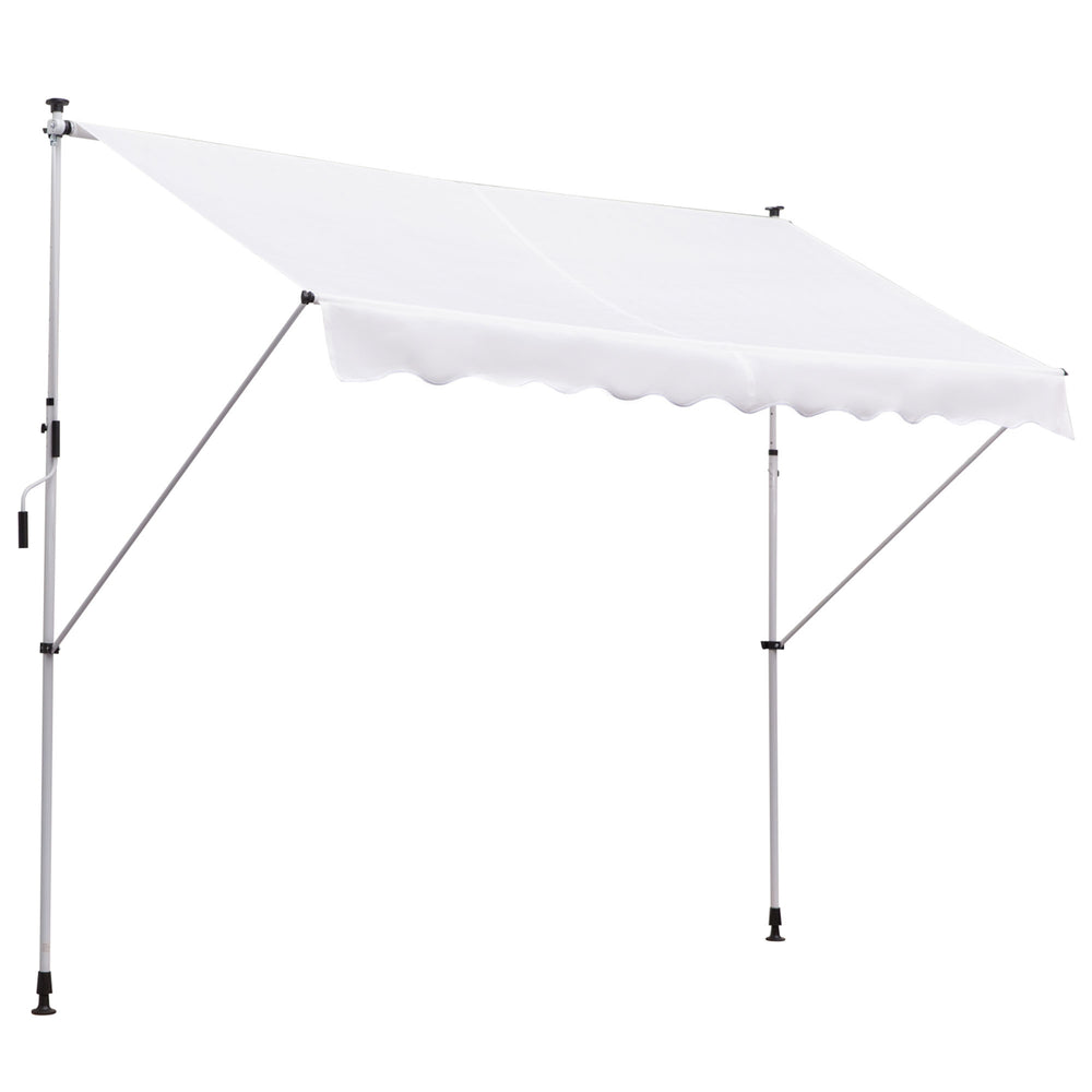 10x5ft Manual Retractable Awning, Patio Sun Shade Canopy Shelter with 5.6-9.2ft Support Pole, Water Resistant UV Protector, for Window, Door, Porch, Deck, White
