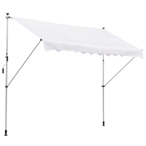 10x5ft Manual Retractable Awning, Patio Sun Shade Canopy Shelter with 5.6-9.2ft Support Pole, Water Resistant UV Protector, for Window, Door, Porch, Deck, White