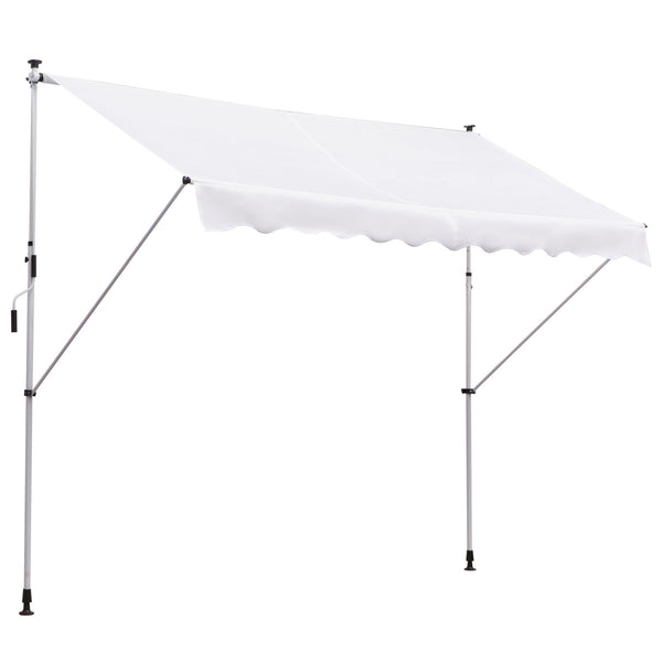 10x5ft Manual Retractable Awning, Patio Sun Shade Canopy Shelter with 5.6-9.2ft Support Pole, Water Resistant UV Protector, for Window, Door, Porch, Deck, White