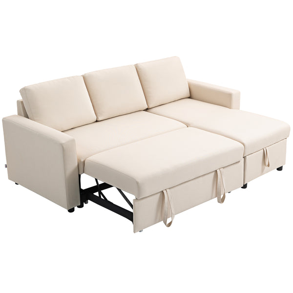 83" Sofa Bed, Pull Out Sleeper L Shaped Sectional Couch with Reversible Storage Chaise, Wide and Deep Seat, Cream White