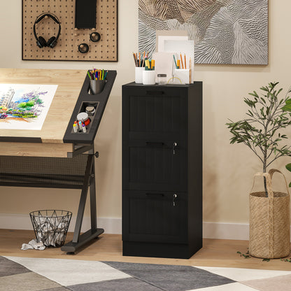 HOMCOM 3 Drawer Filing Cabinet with Lock, Office Storage Cabinet with Adjustable Hanging Bars for A4 Size Files, Black