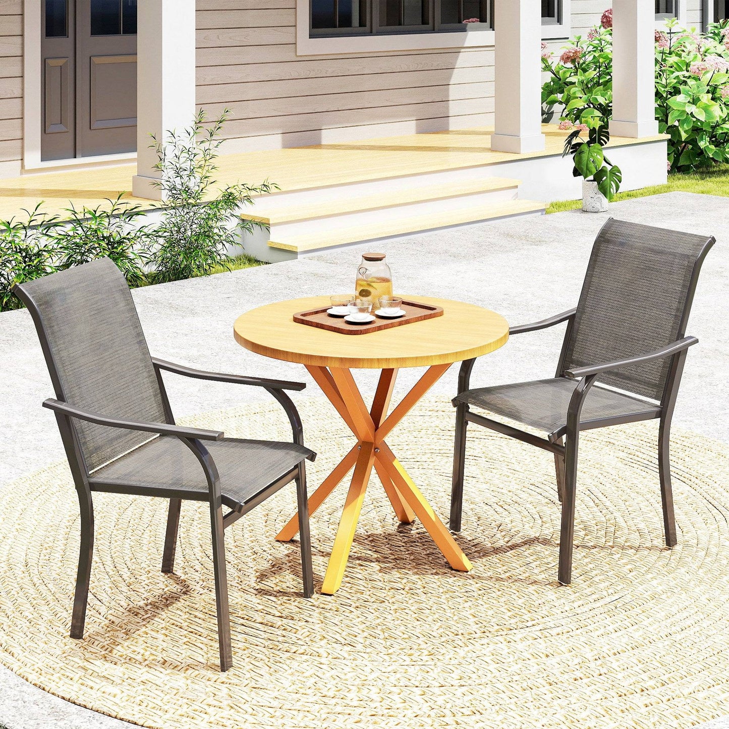 Lot de 2 chaises de patio avec accoudoirs et dossier haut, marron