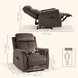 Fauteuil inclinable manuel avec massage par vibrations et poches latérales, marron