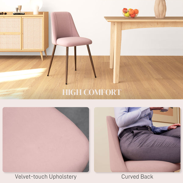 Set of 4 velvet upholstered dining chairs, pink