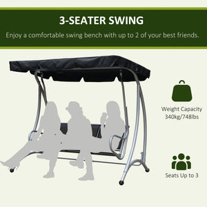 3-Seater Outdoor Swing Chair Bench with Adjustable Canopy, Black