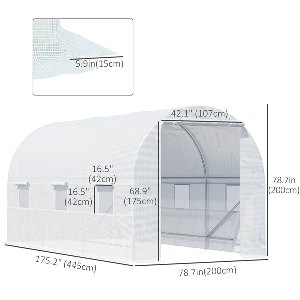 Serre tunnel portable avec porte et fenêtre d'aération, blanche