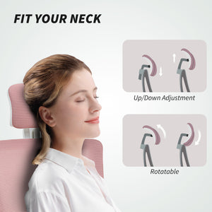 Ergonomic office chair with lumbar support and headrest, pink