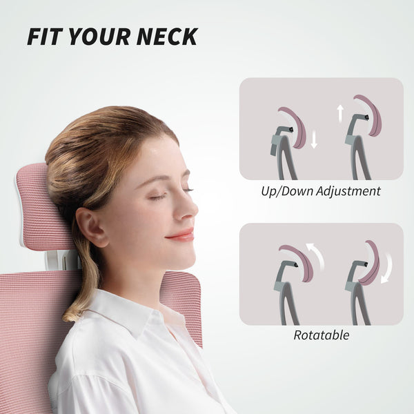 Ergonomic office chair with lumbar support and headrest, pink