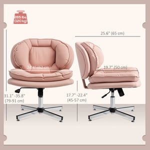 Chaise de bureau sans accoudoirs revêtue de similicuir, rose