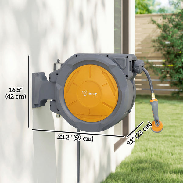 Enrouleur de tuyau d'arrosage mural rétractable, orange.