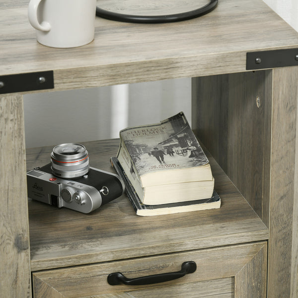 Table d'appoint style farmhouse avec rangement, gris