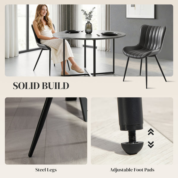 Ensemble de 2 chaises de salle à manger rembourrées en similicuir avec dossier et pieds en acier, noires