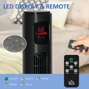 Ventilateur tour autonome avec oscillation, 3 vitesses, minuterie 12 h, panneau de capteur LED, télécommande, noir