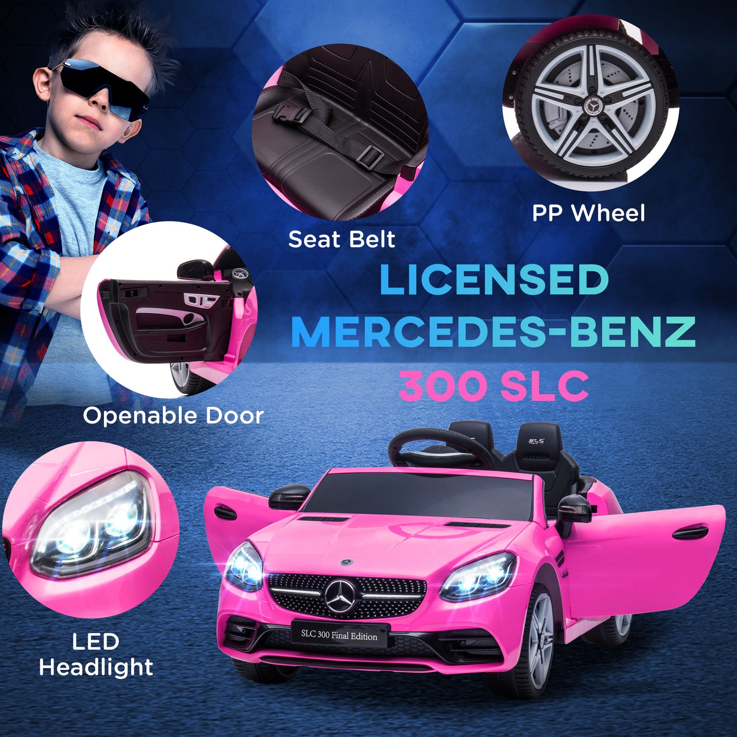 12V car with parental remote control, two motors, musical lights, suspended wheels, for 3 to 6 years old, pink