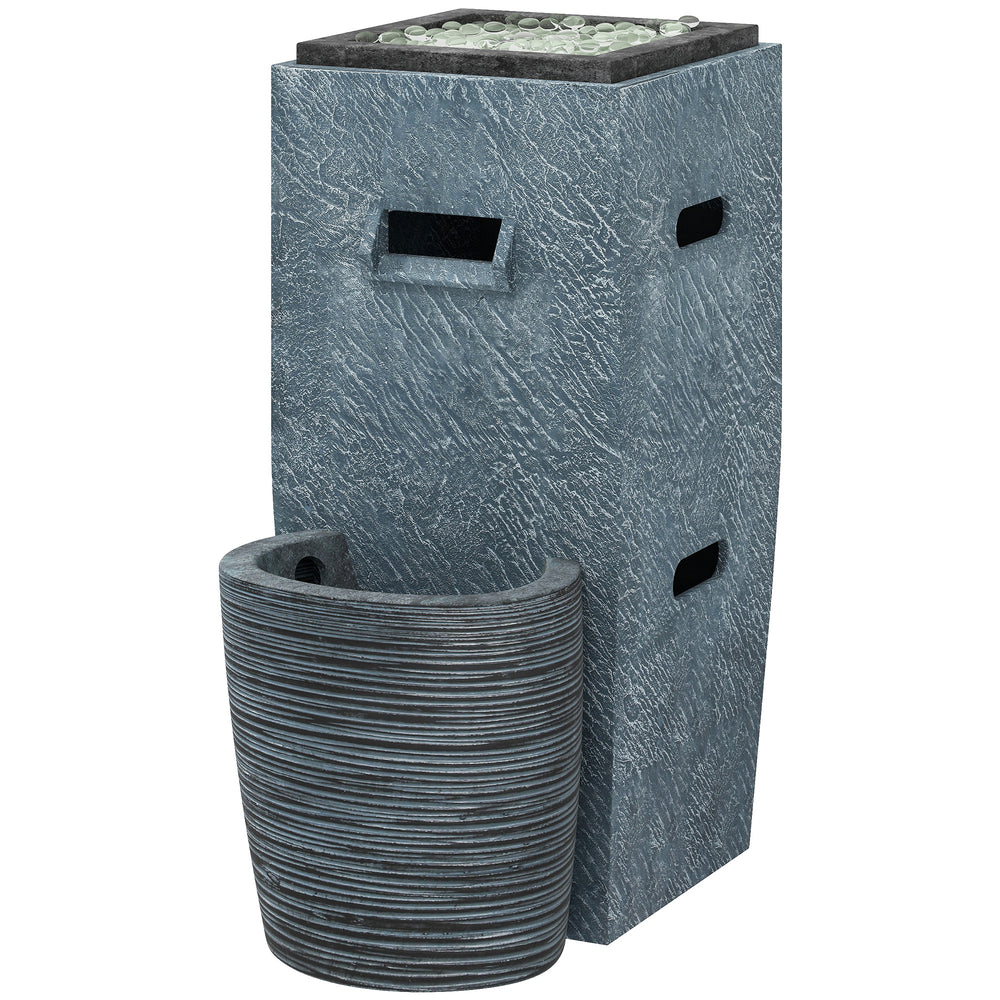 Foyer au propane de 15 000 BTU avec éclairage LED et fontaine, gris