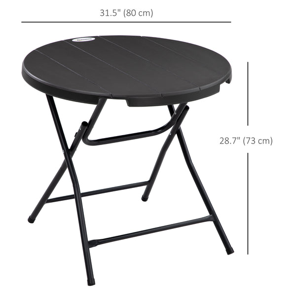 Table de patio ronde pliable avec plateau en PEHD et structure en acier, gris foncé