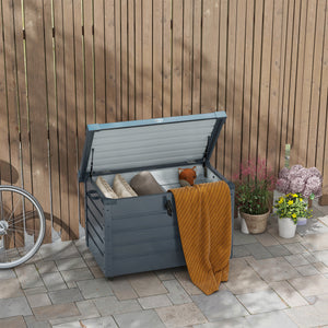 Coffre de jardin étanche avec roulettes et poignées, gris foncé