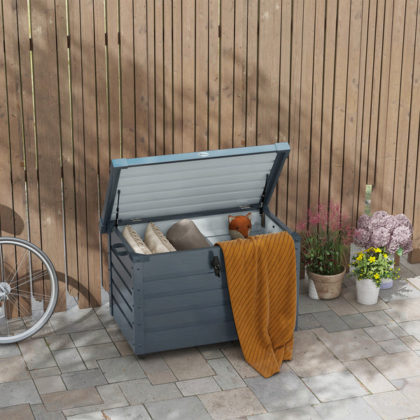 Coffre de jardin étanche avec roulettes et poignées, gris foncé