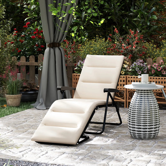 Chaise longue inclinable avec dossier réglable sur 6 positions, beige