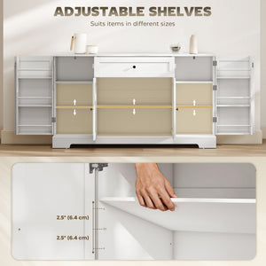 Modern kitchen storage cabinet with drawer, adjustable shelves with door supports, white