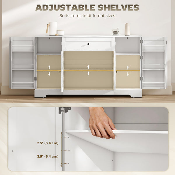 Modern kitchen storage cabinet with drawer, adjustable shelves with door supports, white