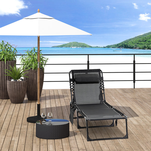 Chaise longue pliante avec dossier réglable et coussin amovible, noir