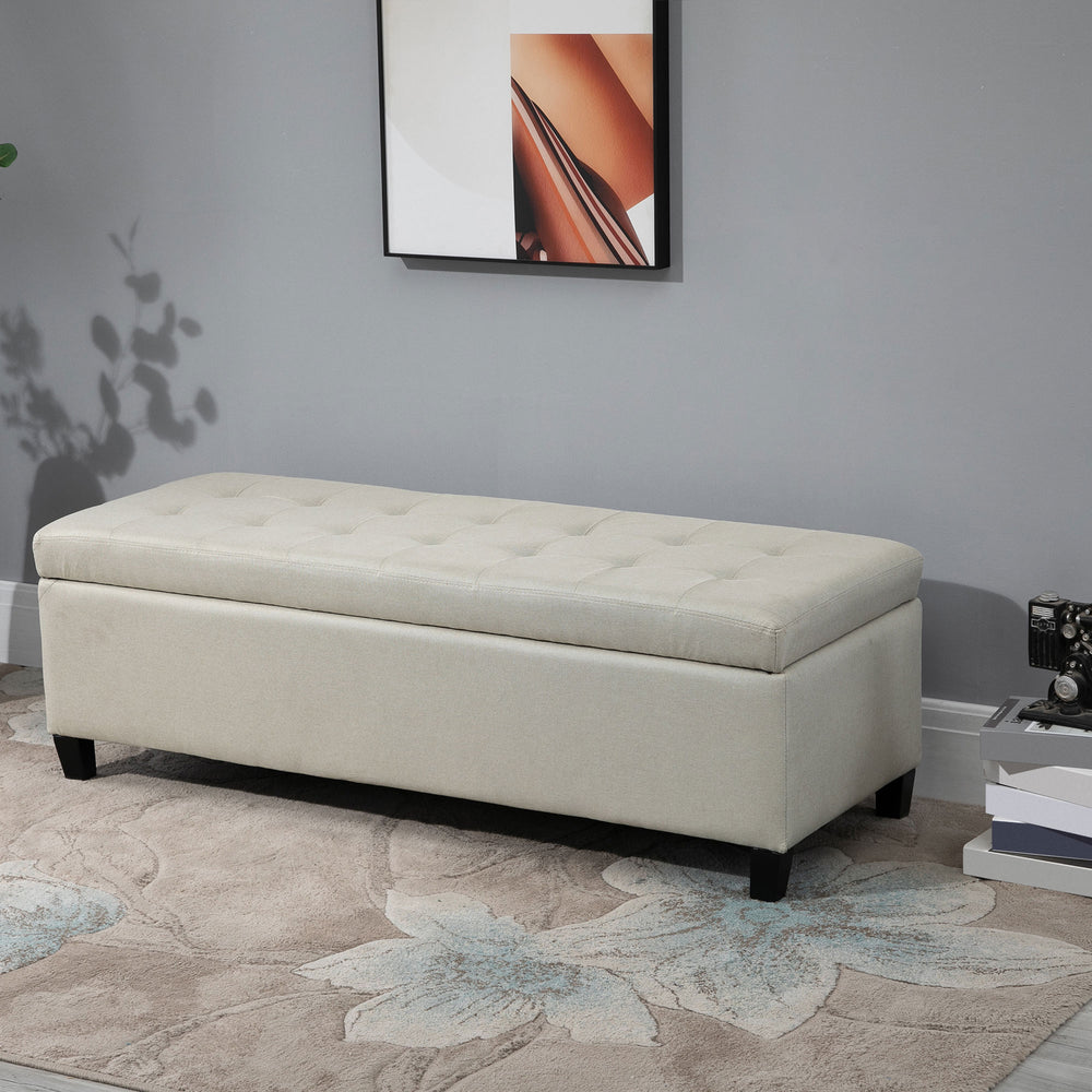 Banc d'entrée rectangulaire capitonné, beige