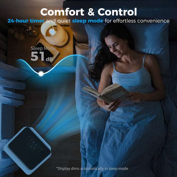Climatiseur portable 4 en 1 10 000 BTU avec fonctions refroidissement, déshumidification, ventilation, mode sommeil, télécommande vocale Wi-Fi, blanc