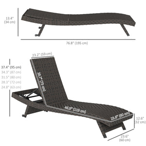 Chaise longue pliante d'extérieur en rotin inclinable avec dossier réglable sur 5 niveaux et roulettes, marron mélangé