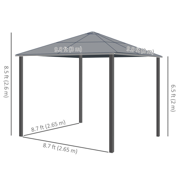 Toit de jardin rigide 10 x 10 avec structure métallique robuste avec rideaux et toit imperméable, couleur beige café