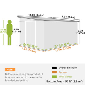 Abri de jardin en acier gris avec double porte coulissante et 2 aérations