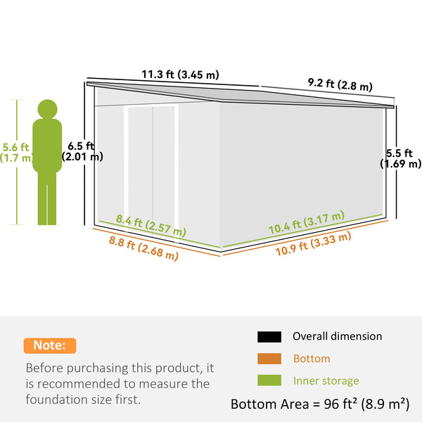 Abri de jardin en acier gris avec double porte coulissante et 2 aérations