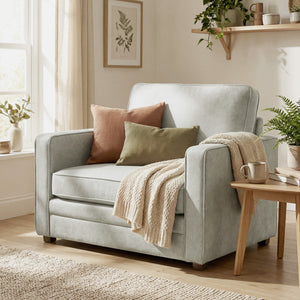 Velvet-effect accent chair with wide seat, spring cushion, solid wood legs, grey